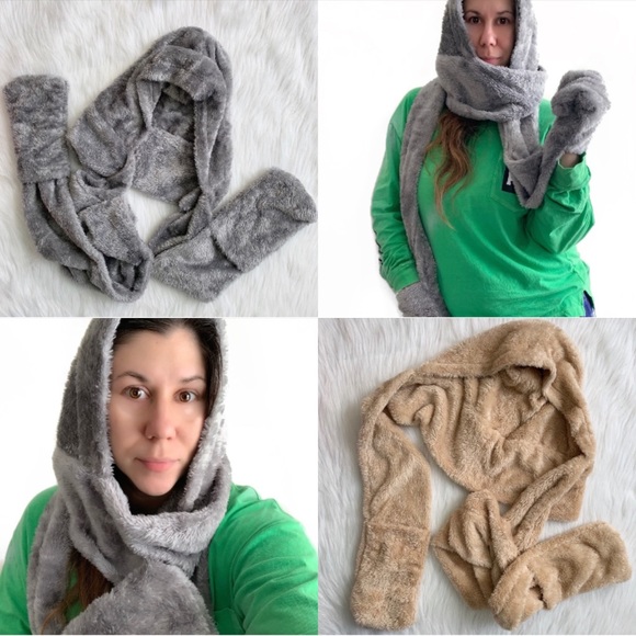 Faux Fir Hooded Scarf & Hand Warmer - Picture 4 of 5
